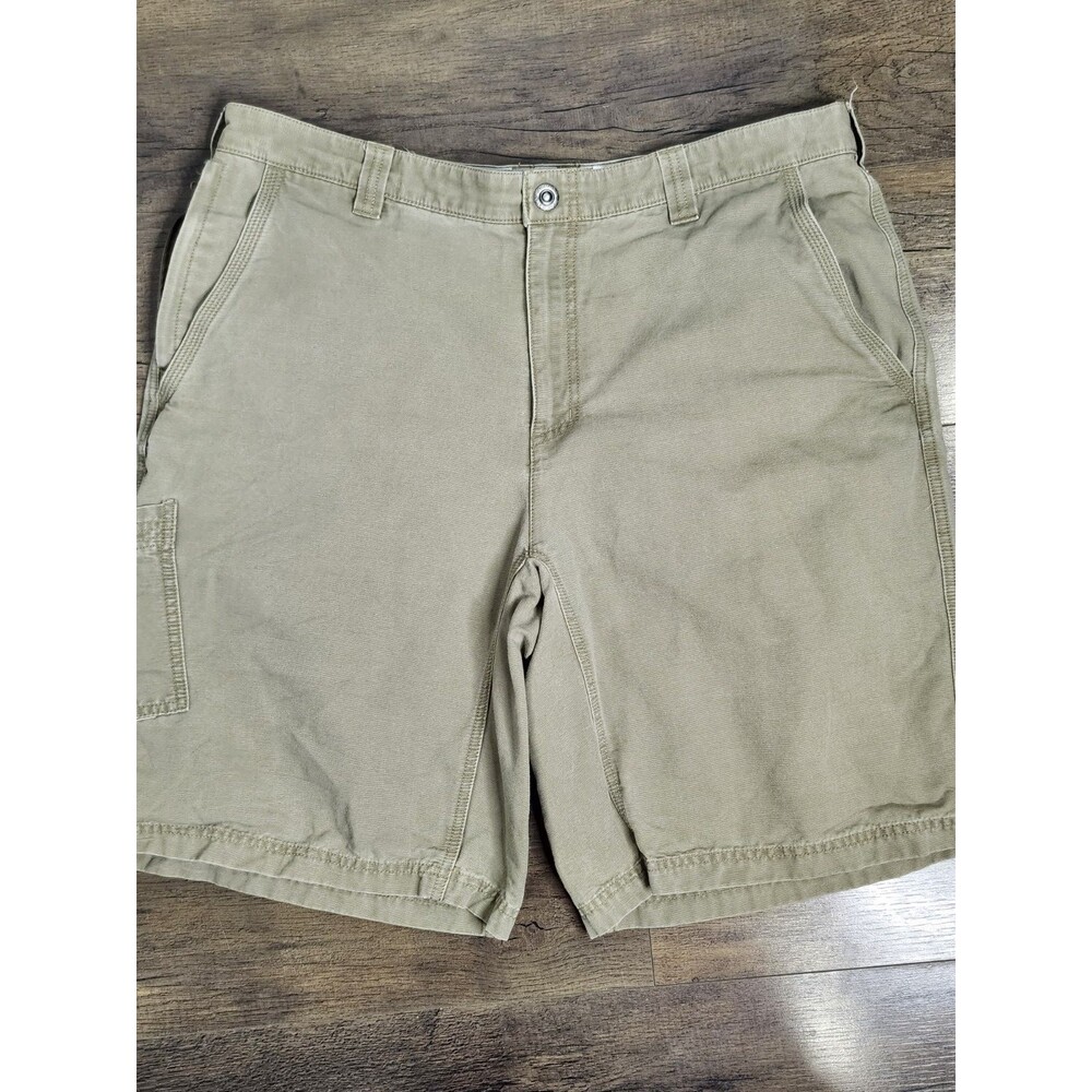 Columbia Men's Green Beige Canvas Cargo Shorts Size 36 Hiking Outdoor Utility
